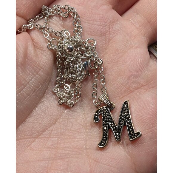 Casual M Initial Silver Tone Pendant Necklace - Picture 3 of 5